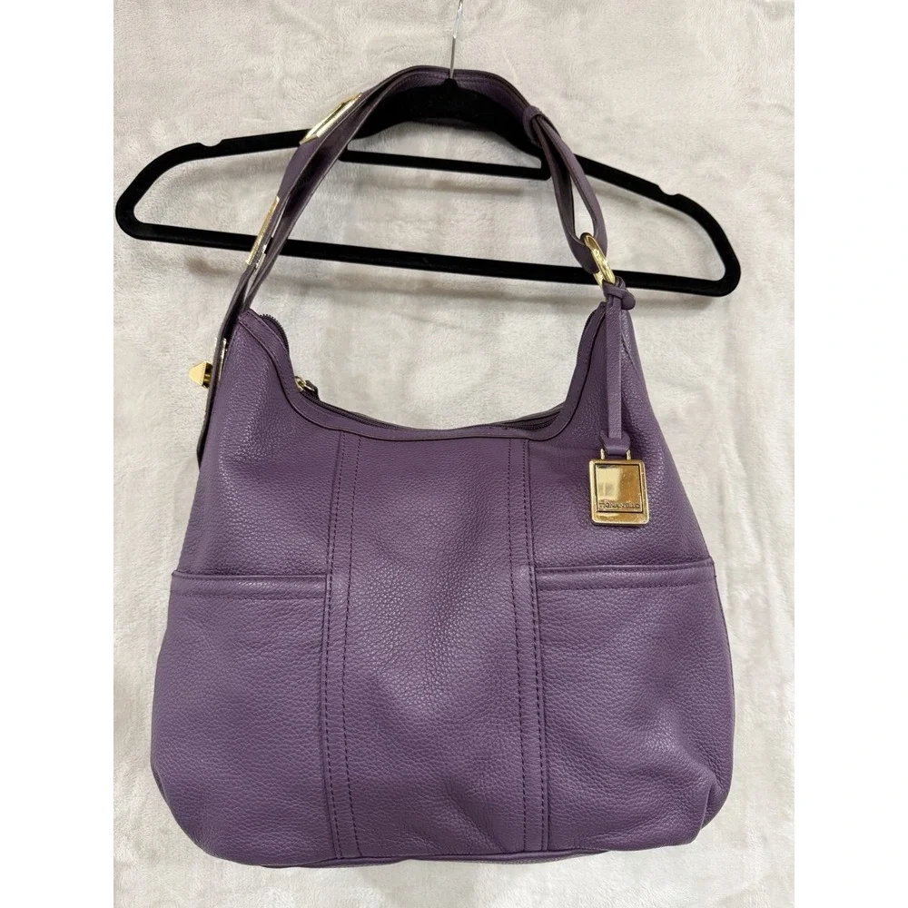 Tignanello Purple Leather Hobo Bag Slouchy Shoulder Purse Gold Hardware Y2K
